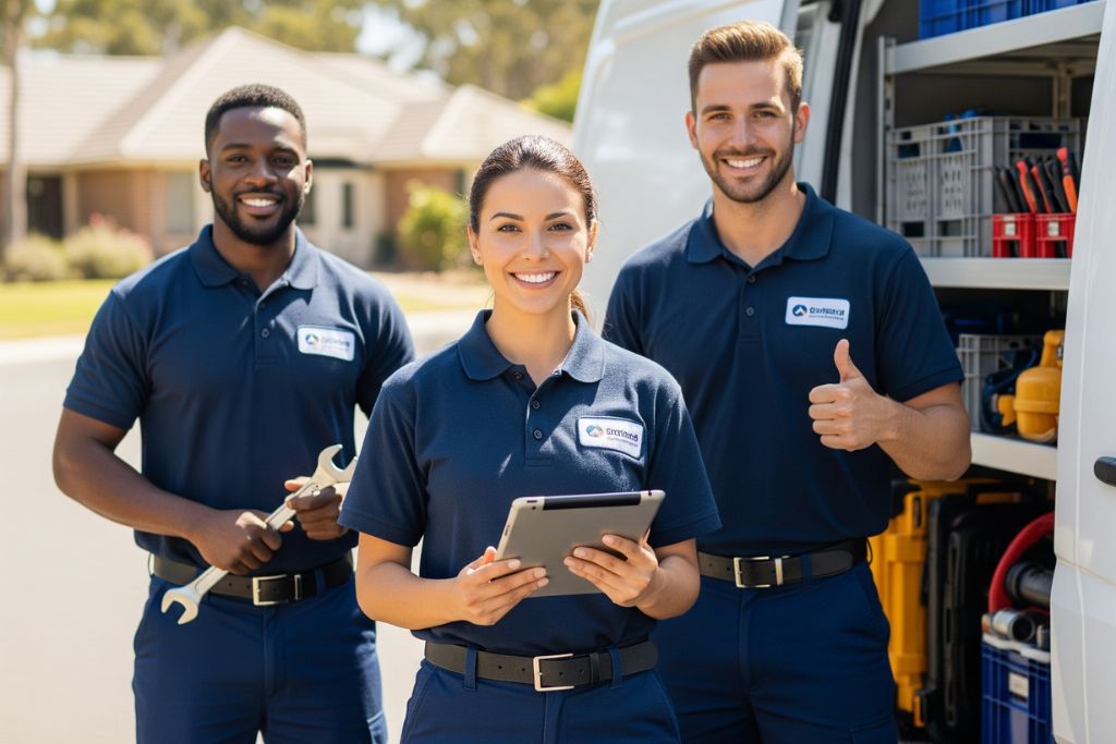Technician servicing home appliances